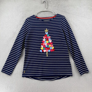 Joules Harbor Luxe Top Womens 6 UK 10 Christmas Tree Blue White Striped Holiday